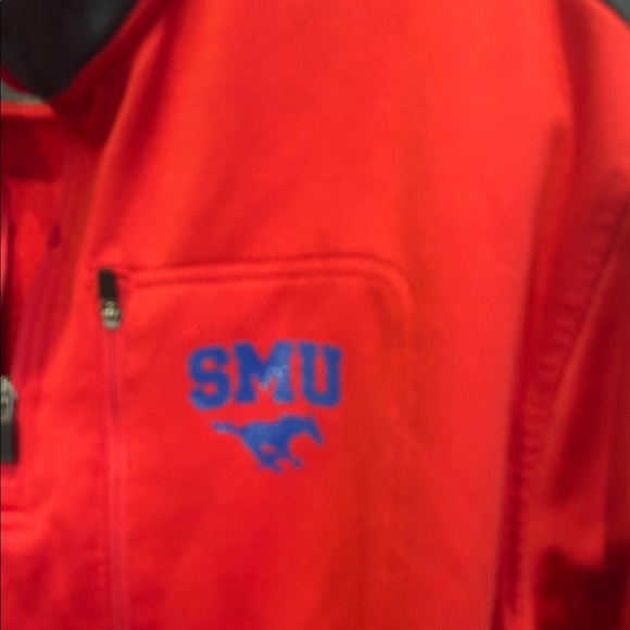 SMU Red and Black Men's Quarter-Zip Sweatshirt - Picture 2 of 7
